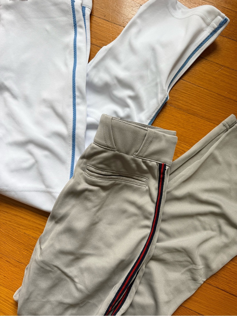 NWOT 2 Pairs Kids Neutral Gray & White Baseball Pants | Navy & Red Trim | Blue